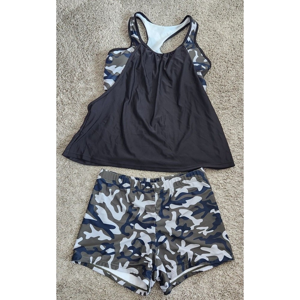 Plus Tankini Size XL Green BlackPrint RacerBack Bikini Swimsuit Dress Camouflage